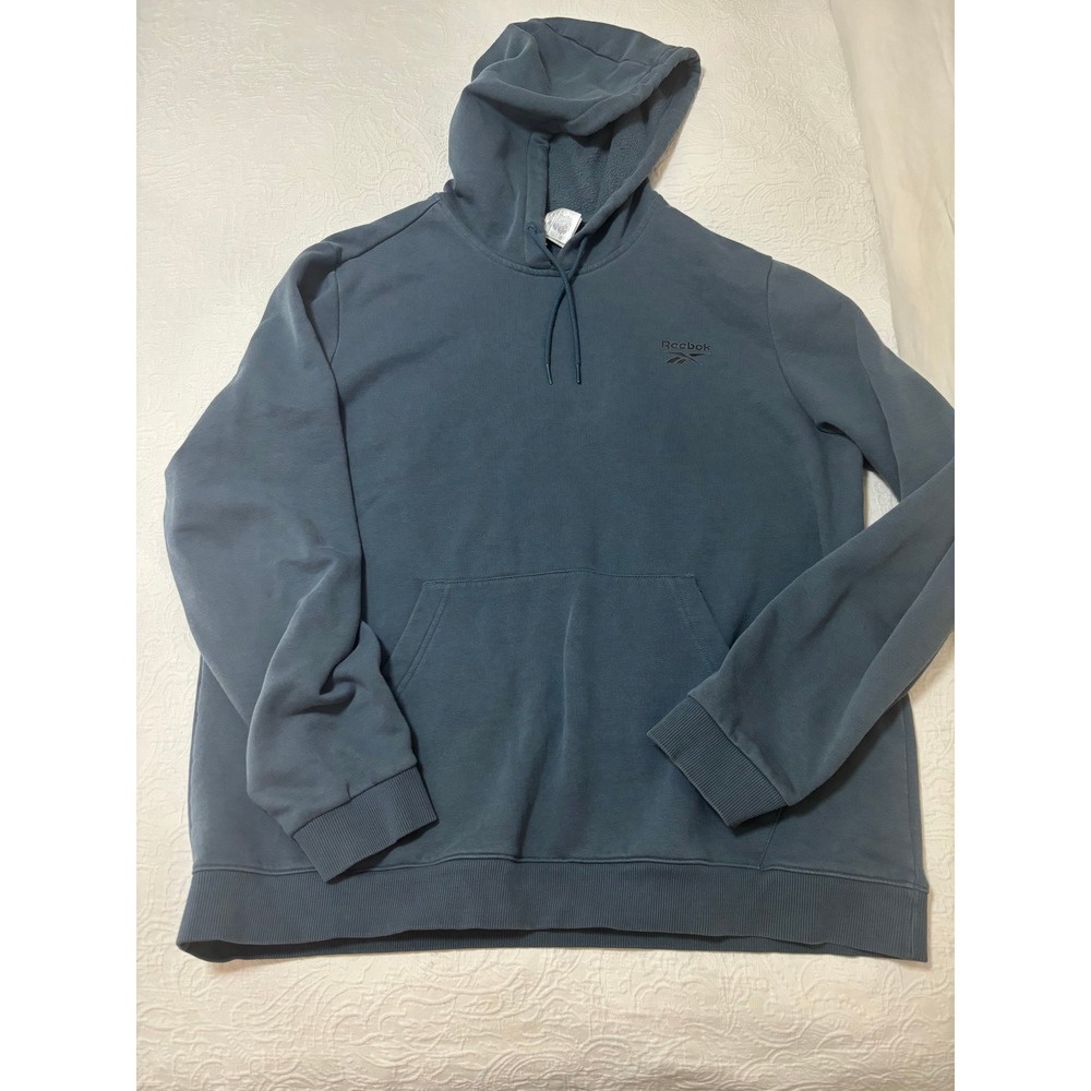 Reebok Mens XL Essentials Hoodie Slate Blue Pullover Fleece Sweatshirt Logo